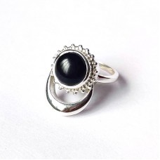 Natural Black Onyx Silver Moon and Sun Ring